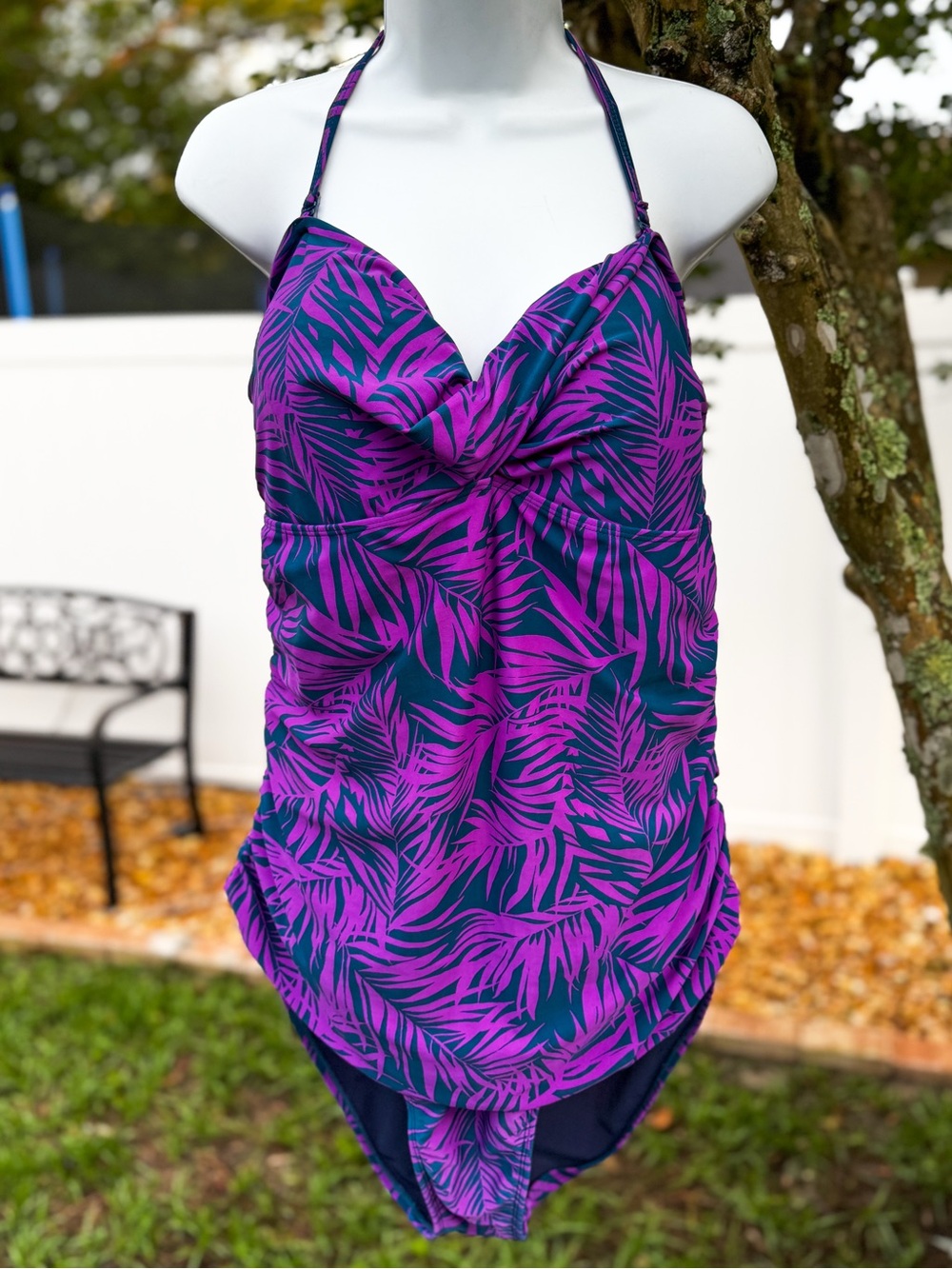 Old Navy Tropical Palm Print Tankini Swimsuit Womens XXL Purple Blue